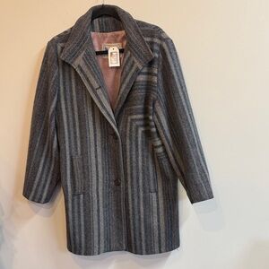 Vintage Striped blue brown Gray Women's wool pea coat size large